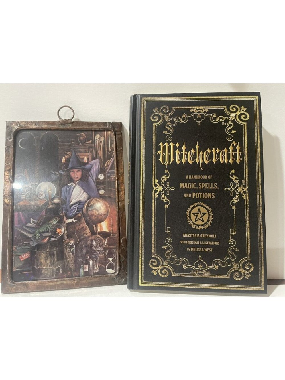 “SPELLBOUND” COPPER FRAME DOUBLE SIDE MIRROR + Witchcraft Book-Halloween Decor